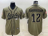 Men's Philadelphia Eagles #12 Randall Cunningham Olive 2022 Salute To Service Cool Base Stitched Baseball Jersey,baseball caps,new era cap wholesale,wholesale hats